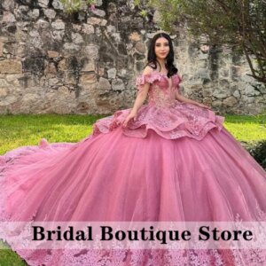 Magnificent Dark Pink Quinceanera Dress Ball Gown 2024 Bead Diamonds Flower Appliques Sweet 16 Dress Birthday Gown Customized