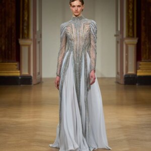 DMDRS Opulent A Line Pleated Evening Dress Sexy High Neck Sequined Illusion Long Sleeves Cocktail Women Customized Prom Gown