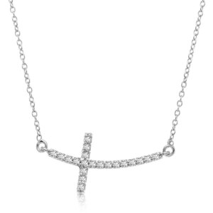 14k White Gold Diamond Embellished Cross Motif Necklace .21cttw