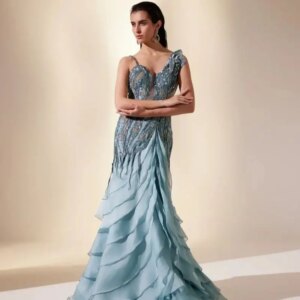 BABYONLINE Customzied Eveing Gown Stellar Gown V-neckline Sleeveless Delicately Layered Skirt embellished with Delicate Sequins