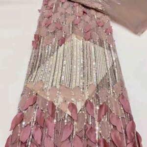 Luxury African Lace Fabric Embroidered Sequined Nigerian Lace Fabrics 3D flowers High Quality French Tulle Lace Fabric For Dress