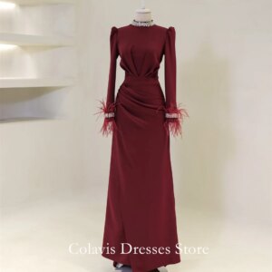 OIMG Dubai Crystals High Neck Customized Prom Dresses Evening Dress Feathers Mermaid Women Evening Gowns Formal Party Dress