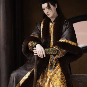 Chinese Hanfu Men Ancient Traditional Hanfu Leather Coat With Robe Male Carnival Cosplay Costume Theme Party Hanfu Tang Suit