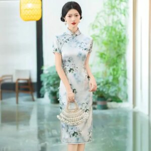 High-End Quality Real Silk Cheongsam Qipao Women’s 2024 Summer Short Sleeve Retro Improved Dress Chinese Dress