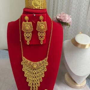 New European Dubai 24K Gold Plated Necklace, Earrings, Rings, Bracelets, Wedding Party Gifts for Lovers, Jewelry Set YY10624
