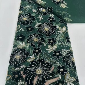 African Lace Fabric 2025 High Quality 5Yards Velvet Lace Fabric Luxury Fabric For Dress 5 Yards With Beads Sequin Fabrics W390-1