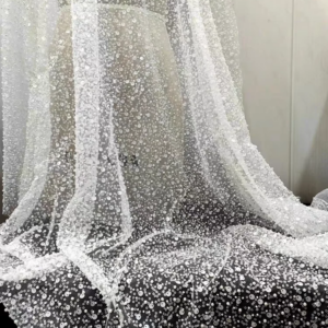 Elegant Ivory Sequins Lace Wedding Dresses Mesh Fabric Full Sequins Bridal Dress Fabric