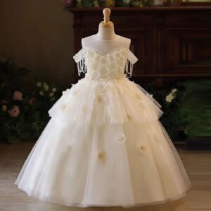 Dreamy Vow Glamorous Girl Dress Sleeveless Tulle Flowers for Birthday Party Holiday Celebration Ankle-Length Ball Prom Gown J227
