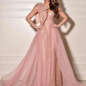 Dreamy Prom Gown A-line Illusion Bow Sleeveless Celebrity Dress Chic Formal Party Dress Long vestidos Zipper Back Evening Gowns