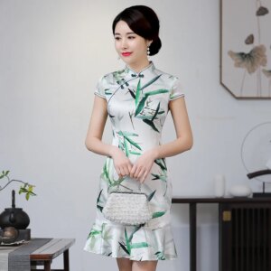 Spring and Summer New High Quality Real Silk Cheongsam Qipao Women Dress Improved