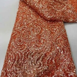 African French Beaded Lace Fabric 2025 High Quality Lace Embroidered Nigerian Sequins Tulle Lace 5 Yards For Party Dress