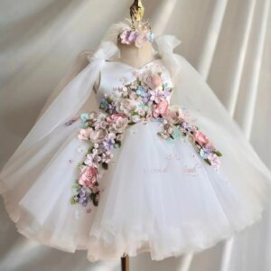 White Flower Girl Dresses for Wedding Floral Girls Birthday Dresses Customized Party Baby Toddle Kids First Communion Dresses
