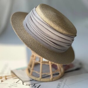 Spring and summer new grass flat hat top short eaves fold decorative shade