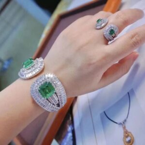Luxury Jewelry 925Sterling Silver With Cubic Zirconia Female Gift Bangle Ring Jewelry Sets For Women Fine Jewelry Party  Elegant