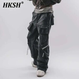 HKSH Autumn New Men’s Tide Punk Stacked Cargo Pants Flying Pieces Three-dimensional Cutting Pockets Canvas Frayed Edges HK2831