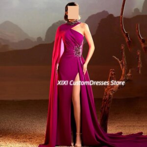 Customized Wedding Party Dress A-Line One-Shoulder Luxury Evening Dresses Floor-Length Vestidos De Festa Zipper Up Prom Dresses
