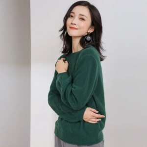 Knitted Cashmere Jumper O Neck Women Sweater New lantern Sleeved Breathable Soft Fashion Ladies