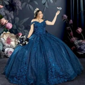 Customized Blue Quinceanera Dresses Appliques Bow Off the Shoulder Vestido De 15 Quinceaneras Morado Vestidos De 15 Años