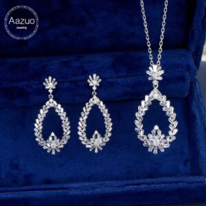 Aazuo 18K Jewelry Set White Gold Real Diamond Luxulylife Irregular Oval Necklace Earring Gift For Women Engagement Wedding Party