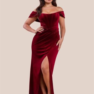 Customized Drop Shoulder Velvet Bustier Maxi Dress Sleeveless Off Shoulder Cross Pleated Special Occasion Elegant Evening Gown