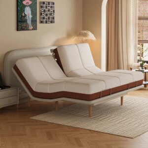 Quanu Modern Simple Electric Bed With Mattress Creamy White Smart Queen Size Bed Leather Luxury Double