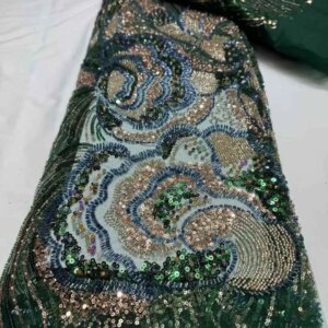 Beaded Sequin Fabric Tulle Lace Luxury French High Quality Fabric Material Women’s Party Dress Crafts Wedding Beaded Fabric