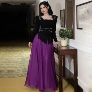 Vintage A-Line Prom Gowns Square Collar Pearl Tassel Long Sleeves Party Evening Gown Ankle Length Formal Occasion Dress