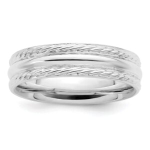 Sterling Silver Rhodiumplated 6mm Polished Fancy Band Size 10