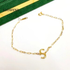 LUOWEND 100% 18K Yellow Bracelet Fashion S-Shape Design Real Natural Diamond Bracelet for Women Birthday Gift Fine Jewelry