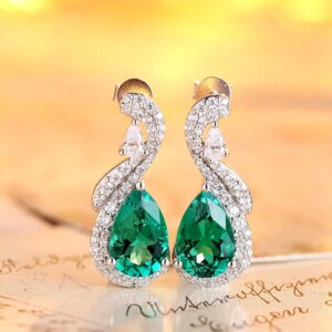 Statement Earrings for Women Lab Grown Emerald Earring Studs Sterling 925 Silver Earrings for Her Wedding Birthday Gift Idea