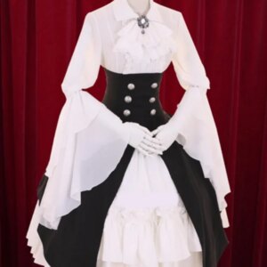 Multicolor Lolita Dress Buttons Tiered Cotton Dress