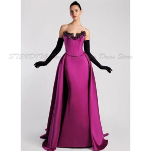 Elegant Strapless A Line Evening Dresses Sleeveless Backless High Quality Floor Length Banquet Fit Formal Event Female Gowns