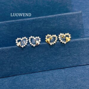 LUOWEND 100% 18K White/Yellow Gold Earrings Women Real Natural Diamond Stud Earrings Romantic Gentle Style High Wedding Jewelry
