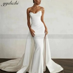 Customized Elegant Strapless Satin Mermaid Sweetheart Neck Wedding Dresses Women 2025 Court Train Bride Gown vestidos de novia