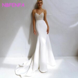 Sexy Spaghetti Strap Trailing White Wedding Dresses For Bride Elegant Long Evening Party Prom Dress for Women Formal Occasions