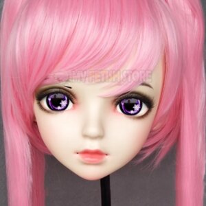 (Miao-7)Female Sweet Girl Resin Half Head Kigurumi BJD Eyes Crossdress Cosplay Japanese Anime Role Lolita Mask With Eyes And Wig