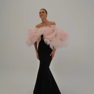 Elegant With Pink Flower Details Strapless Long Formal Party Dress Maxi Gowns Pretty Stretchy Black Mermaid Evening Dresses