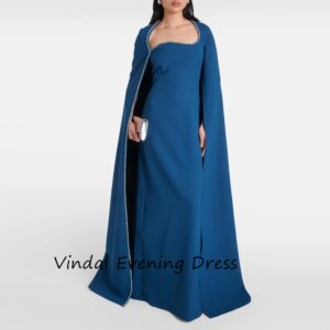 Vindal Crepe Floor length Square Neckline luxurious Beaded Straight Breast Padding Elegant Short Sleeves السعود For Woman 2025