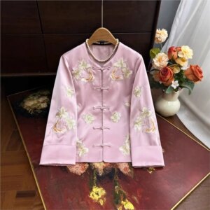 New heavy industry embroidered acetic acid coat Chinese style disc delicate elegant female