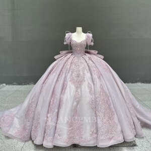 Purple Shiny Quinceanera Dresses Ball Gown Short Sleeves Customized Applique Lace Flower Tull Corset vestidos de 15 quinceañera