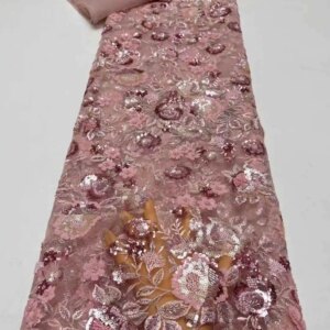 Luxury African Sequins Lace Fabric 2025 High Quality French Nigerian Groom Beaded Lace Fabric For Sewing Dress HX