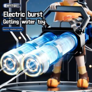 Electric Double Barrel Gatling Water Gun Toy With Rotat LED 2 Batteries Backpack Continuous Fire Outdoor Pool Toy for Kids Adult