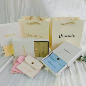 Custom Logo Set Microfiber Button Jewelry Pouch Luxury Necklace Earrings Rings Drawer Packaging Boxes Shopping Paper Tote Bag
