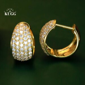 KUGG 100% 18K White/Yellow Gold Earrings Luxury Shiny Design 1.60carat Real Natural Diamond Hoop Earrings for Women High Jewelry