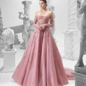 Arabia Pink Mesh Evening Dresses Pleat Off Shoulder Beading Seuqin A Line Formal Party Prom Gowns Vestido De Fiesta Customized
