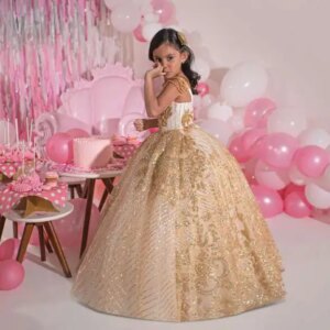 Gold Mini Quinceanera Dresses Ball Gown Lace Flower Girl Dresses For Weddings Mexican Pageant Dresses Baby Customized