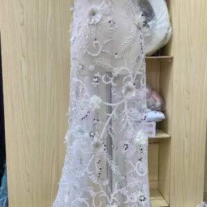 5 Yards Luxury African Lace Tulle Fabric 2025 French 3D Flower Embroidered Applique Sequins Fabrics For Party Sewing Material