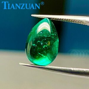Pear Shape Lab-grown Muzo Emerald Cabochon Cut Hydrothermal Emerald Including Minor Cracks Inclusions Loose Gemstone
