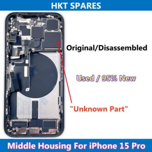 95% New, Original Disassembled Middle Housing Back Glass Cover For iPhone 15 Pro, with Rear Camera NFC Wireless Charger Assembly