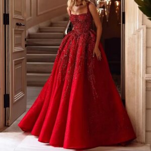 AQ53 Customized Elegant Mexican Women Prom Dresses Birthday Party Spaghetti Strap Crystal A Line Special Occasion Evening Dress